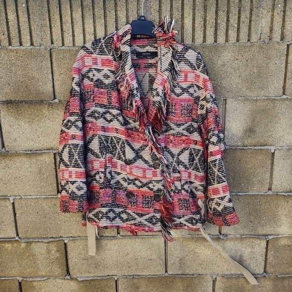 Zara Aztec Pattern Blazer Jacket Womens Size XS - Picture 1 of 8